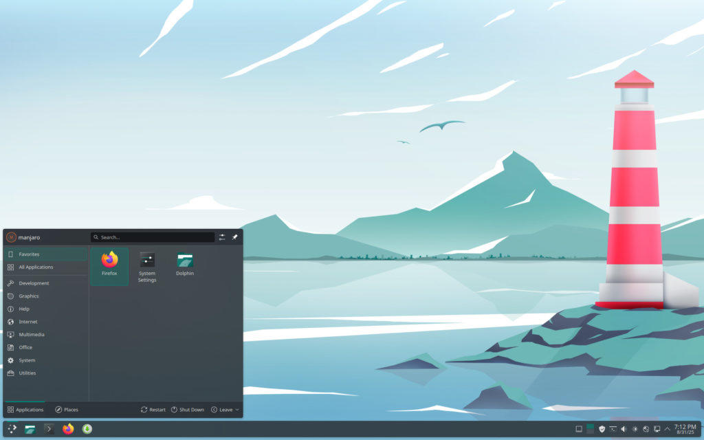 Escritorio de Manjaro con el escritorio desplegado.