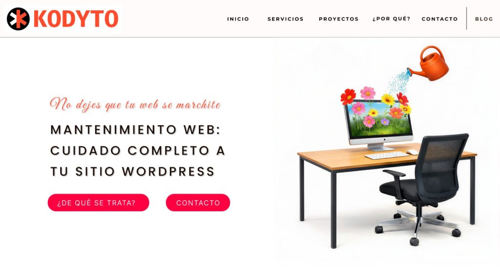 Hero-section del primer restyling de la web de Kodyto.